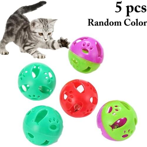 5pcs Hollow Ball Cat Toys Interactive Cat Rattle Ball Toy Kitten Bell Toy Cat Toys Plastic Play Balls for Catch Cats Supplies
