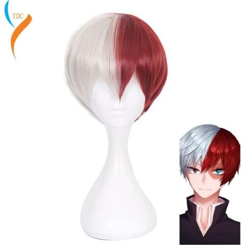 Anime My Hero Academia Boku no Hiro Akademia Shoto Todoroki Shouto White And Red Cosplay Wig+Wig Cap