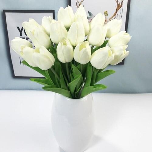 White tulip Artificial Flowers Silk Peonies Wedding Decorative Vases for Home Decor Bride Bouquet Foam Craft Gifts Fake Plants