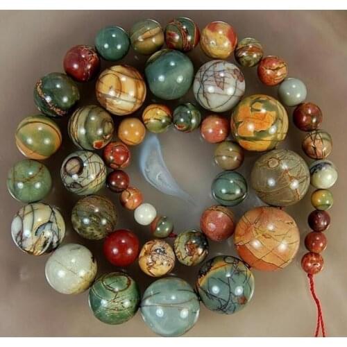 Free shipping Natural 6-14mm Multicolor Picasso Jasper Round Beads Necklace