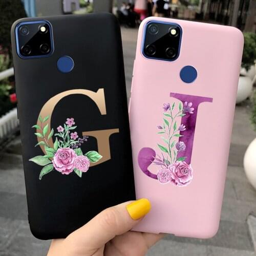 For Realme C12 Case Realme C25 C15 Cover New Flower Letter Silicone Phone Capas For Fundas RealmeC12 12 C15 C25 TPU Bumper Bags