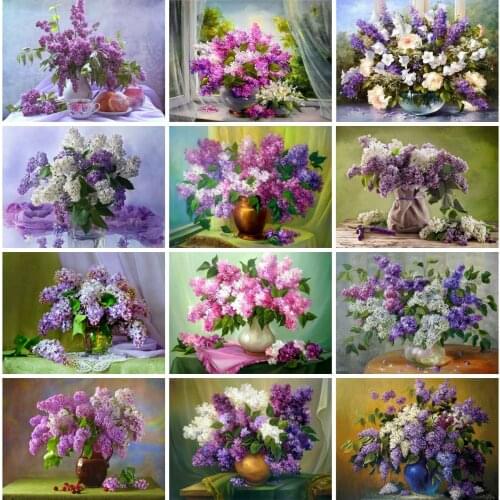 EverShine Diamond Painting Flowers Cross Stitch Diamond Embroidery Lilac Picture Rhinesotnes Handicraft Mosaic Art Home Decor