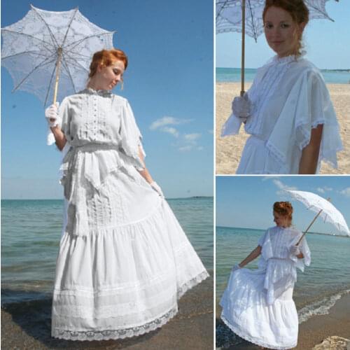 Historical!Customer-made White Victorian dress 1860s Civil war Dress Theater Costume Halloween dress Renaissance Dress V-480