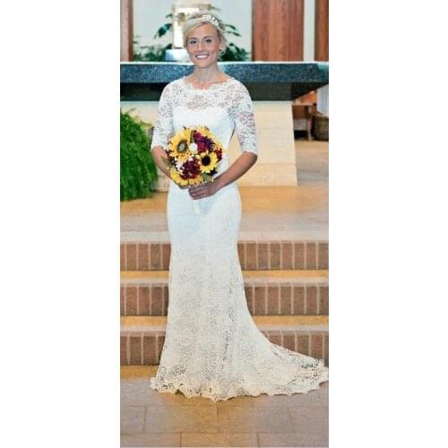 Lace Mermaid Wedding Dresses for Bride 2021 Backless Half Sleeve Wedding Bridal Dress robe de soirée de mariage