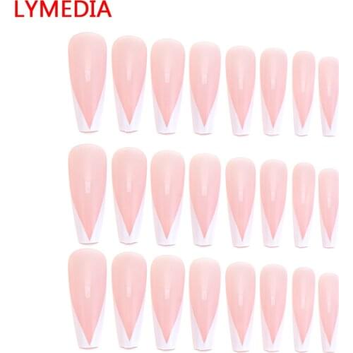 LYMEDIA 24pcs French Ballerina False Nails Detachable Coffin Fake Nails Full Cover Nail Art Tips Manicure Tools With Glue Hot