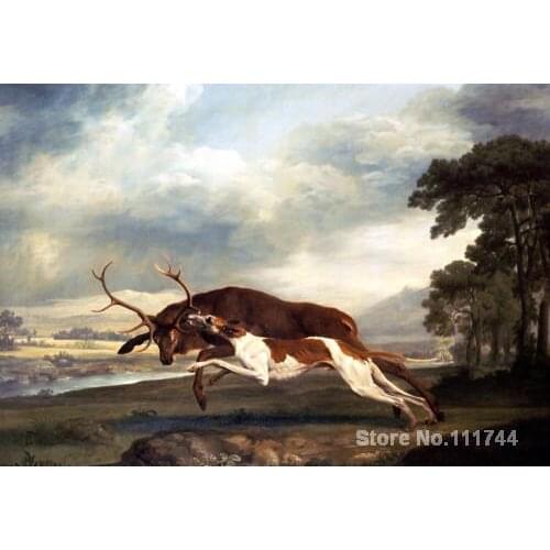 A Hound Attacking A Stag George Stubbs Oil painting Animal Handmade High quality
