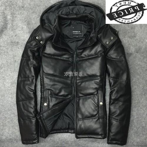 100% Real Leather Coat Men Winter Duck Down Genuine Leather Jacket Man Streetwear Sheepskin Coat Warm Bomber Jacket W23a2