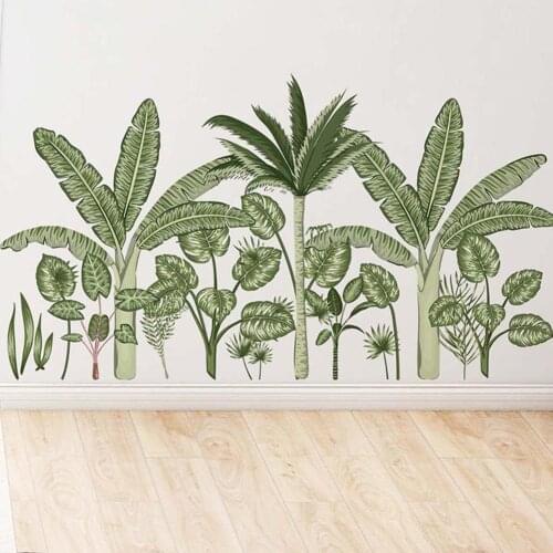 2Pcs Self Adhesive Tropical Leaves Plants Wall Stickers Sofa Background Decor for living room, bedroom Decoration