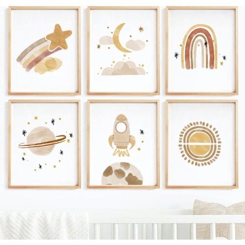 Boho Planet Rocket Stars Moon Rainbow Sun Wall Art Canvas Painting Nordic Posters And Prints Wall Pictures Kids Baby Room Decor