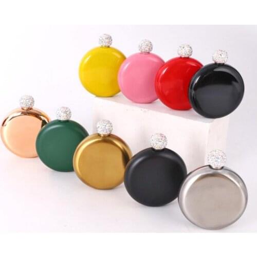 Newest Hip Flasks with Rhinestone lid Stainless Steel flagon Mini Hip Flask Round wine pot Flask Portable bottle SN2196