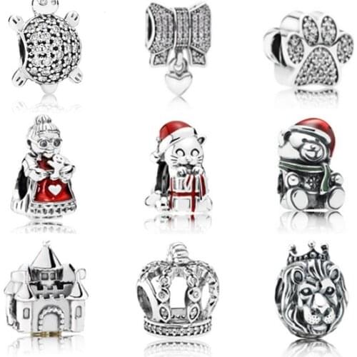 NEW Genuine 925 Sterling Silver Pattern people Clear CZ The lion Charm Beads Fit Bracelet DIY bracelet factory Wholesale