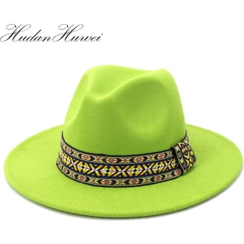 2020 New Solid Men Women Couples' Cap Woolen Fedora Hat with Wide Brim Winter Women Hats for Church