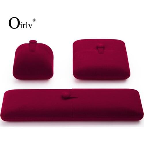 Oirlv Wine Red Jewelry Box Button Double Open Velvet Ring Necklace Set Jewelry Storage Display Gift Box