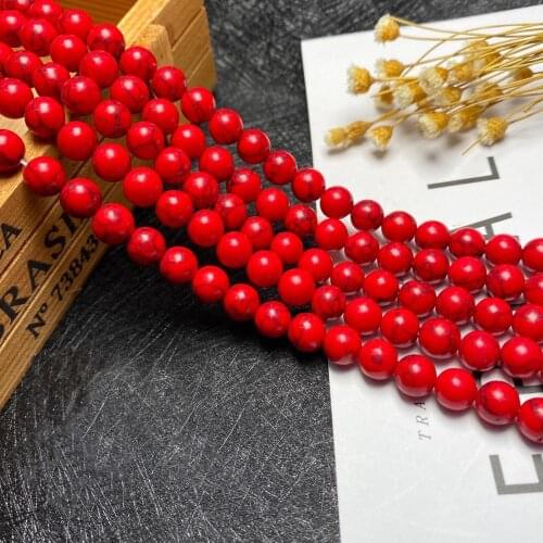 Wholesale 6 8 10 12 mm Stone Beads Red Turquoises 15.5" Pick Size Loose Spacer Bead For DIY bracelets necklace Jewelry Making
