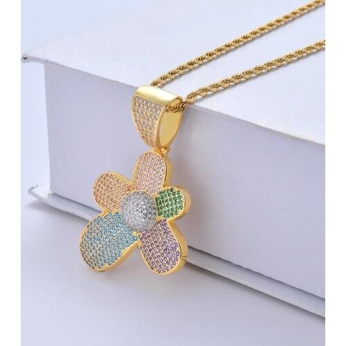 Gold Silver Color Flower Petals Necklace & Pendant With 4mm Tennis Chain Iced Out Cubic Zircon Bling Men Hip Hop Jewelry Gifts