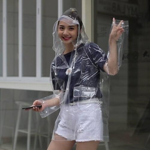 Detachable hat Transparent Short Raincoat Women Men Portable Outdoor Travel Rainwear not Disposable Camping Hooded Rain Cover