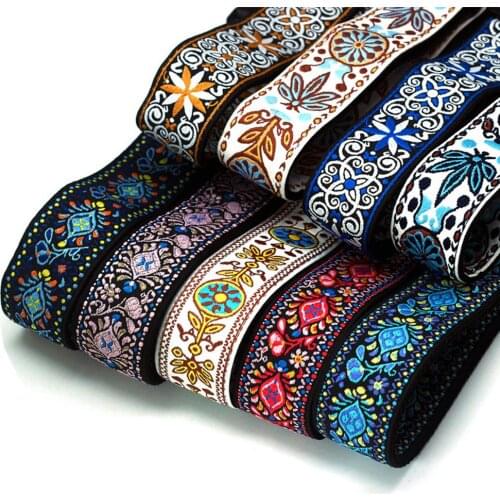 Guitar Strap Embroidery Belt Adjustable Jacquard Band with Leather End for Bass Acoustic Electric Folk Guitar Musical Instrument