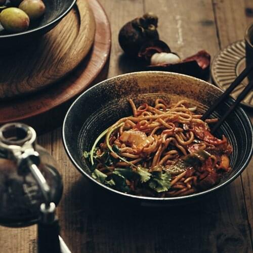 Retro large soup bowl instant noodles ramen bowl ceramic household personality dish bowl creative nostalgic Japanese tableware