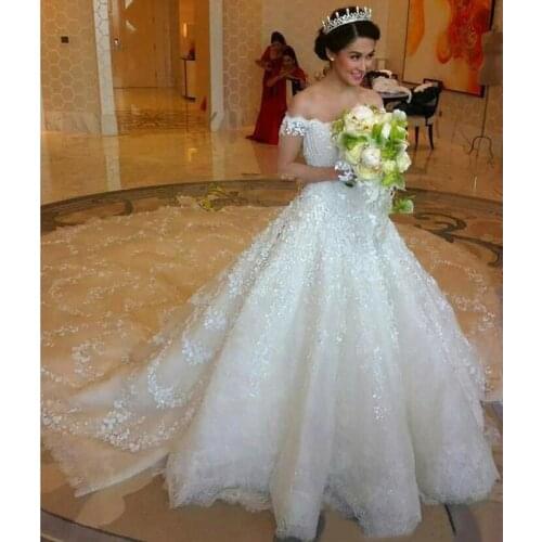Luxury Sparkly Lace Wedding Dresses 2020 vestito da sposa colorato Off The Shoulder Wedding Gowns A Line Bridal Dress Custom
