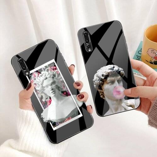 Luxury Statue Abstract Art David Medusa Phone Case Tempered Glass For Huawei P30 P20 P10 lite honor 7A 8X 9 10 mate 20 Pro