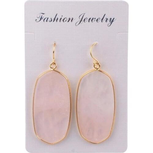 Earrings 2018 Oval Shape Green Pink Natural Stone Quartz Dangle for Women Pendientes Les Femmes Lol Charms Jewelry