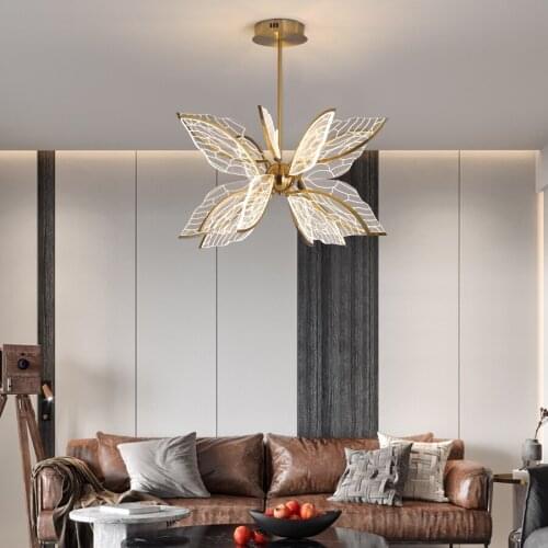 Modern Butterfly Living Room LED Pendant Lamp Nordic Simple Bedroom Kitchen Creative Golden Transparent Acrylic Wing Chandelier