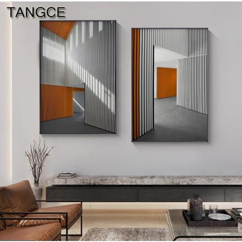 Modern Building Canvas Orange Wall Art Minimalist Prints Painting Nordic Geometry Space Posters Gray Pictures Gallery Home Decor