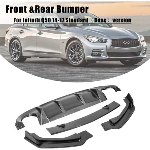 Front Bumper Lip Spoiler + Rear Bumper Diffuser For Infiniti Q50 14-17 Carbon Fiber Bumper Lip Diffuser Splitter Cover Protector