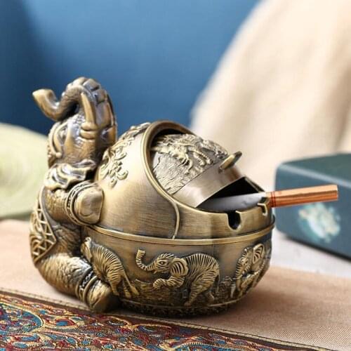 Antique Metal Elephant Ashtray Creative Living Room Windproof Ash Tray Exquisite Cigarette Smoking Holder Office Home Decor