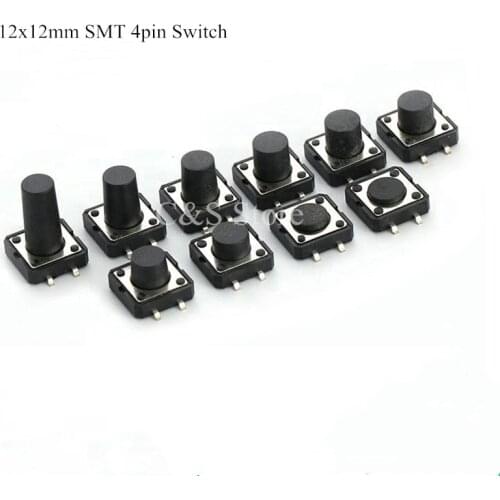 20pcs PCB Tactile Tact Mini Push Button Switch SMD 4pin Micro switch 12*12*4.3/5/6/7/8/9 MM 12x12*4.3MM/5MM/6MM/7MM/8MM/9MM