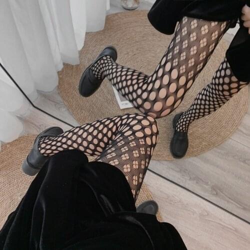 Dark personality tide socks thin hole jacquard fishnet stockings black stockings in spring and summer