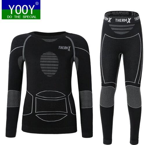 YOOY Winter Boys Ski Thermal Underwear Sets Children Functional Shirts And Pants Girls Sports Set
