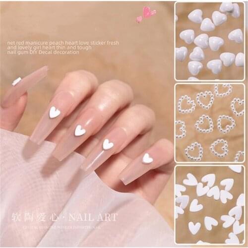 Love Jewelry Heart-shaped Red Peach Heart Nail Art Flat-bottom Diamond Mix and Match White Pearl Ceramic Nail Charm