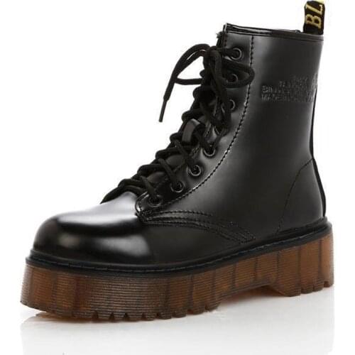 Women Boots 2021 New Creeper Winter Shoes PU Leather Platform Ankle Boot Black Martin Boots Women Zipper Warm Fur Botas Mujer