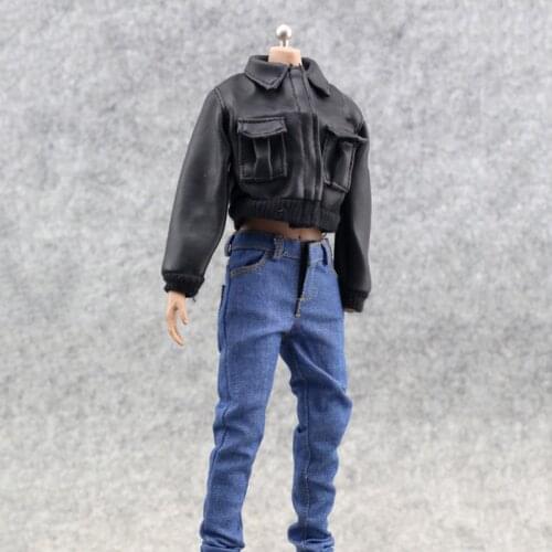 1/6 female jeans girl trousers clothing fashion artificial leather clothes slim clothes decoration suitable removable soldiers