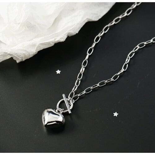 925 Sterling Silver Heart Shape Charm Pendant Choker Necklace For Girl Women Statement Wedding Jewelry dz834