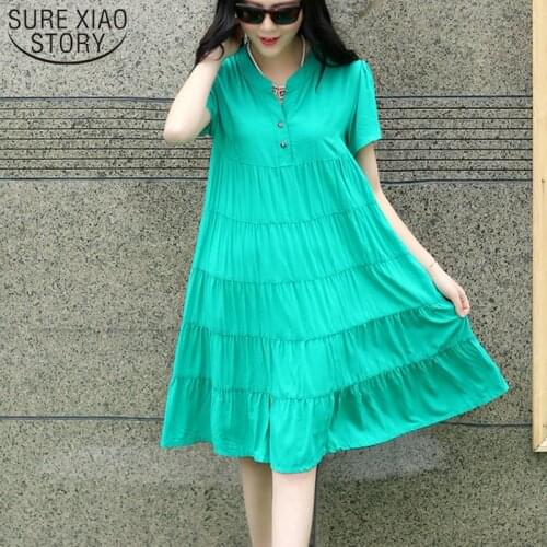 2019 New Vintage Summer Dress Vestidos Robe Loose Plus Size Short Sleeve Print Office Women Dress Plus Size Dress 4XL 3709 50