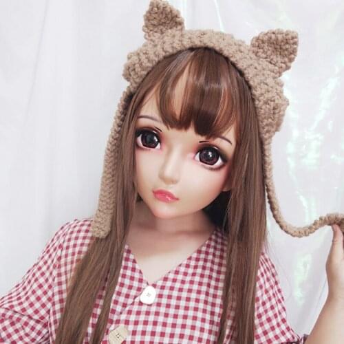Zhi-4)Female Sweet Girl Resin Half Head Kigurumi Mask With BJD Eyes Cosplay Japanese Anime Role Lolita Mask Crossdress Doll
