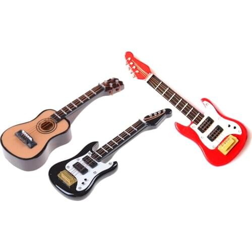 1:12 Cute 1/12 Scale Dollhouse Miniature Guitar Accessories Instrument DIY Part for Home Decor Kid Gift Wood Furniture Craft