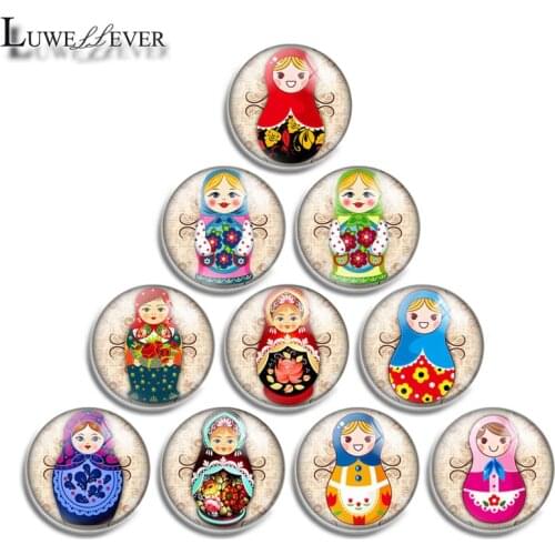 10mm 12mm 16mm 20mm 25mm 30mm 597 Matryoshka Mix Round Glass Cabochon Jewelry Finding 18mm Snap Button Charm Bracelet