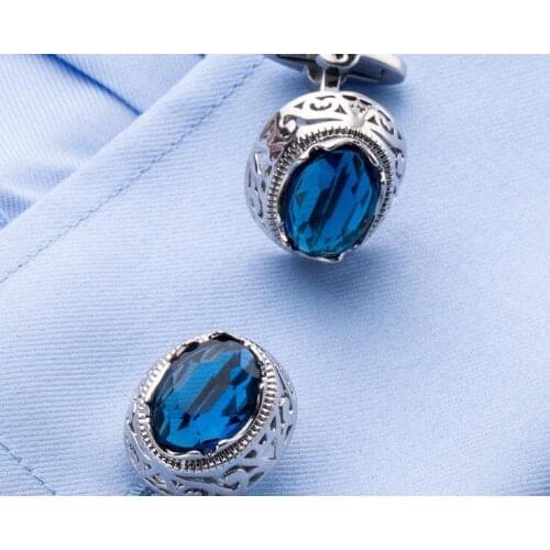 10pairs/lot Vintage Hollow Design Cufflinks Blue Crystal Cuff Links Retro Business Style Mens Jewelry Accessory