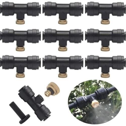 10pcs Misting Nozzle Tees Kit Fog Nozzles Portable Brass Fog Nozzles Spray Head Outdoor Cooling System Garden Water Misting