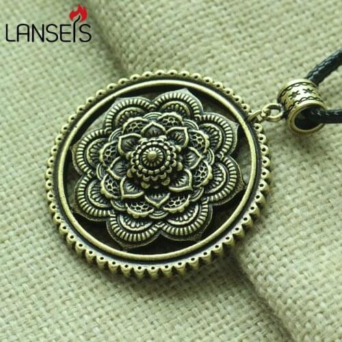 Lanseis 10pcs Tibetan Mandala women Necklace Zen Boho Yoga Jewelry Zen Tribal Mandala Pendant Bohemian Ethnic Jewelry