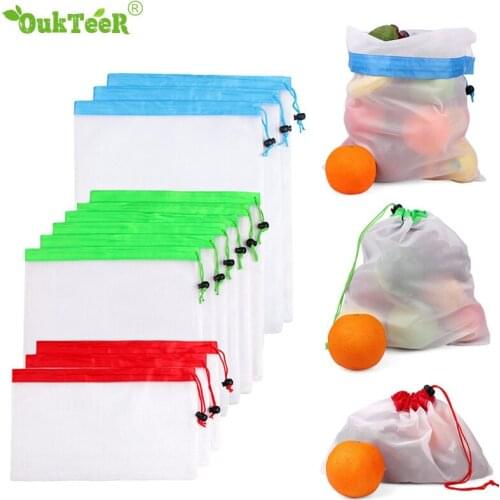 12pcs/Lot Reusable Mesh Produce Washable Foldable Eco Friendly Bags Bio-Degradable Fruit Vegetable Toys Storage Bag For Grocery