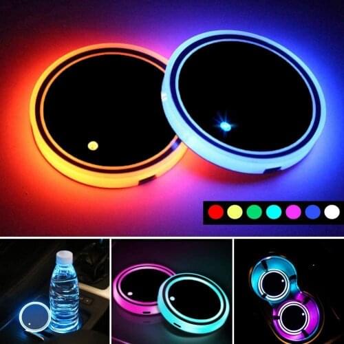 2Pcs Car Cup Pad Rechargeable RBG Color Light Auto Car Cup Coasters Drinkings Holder Mat
