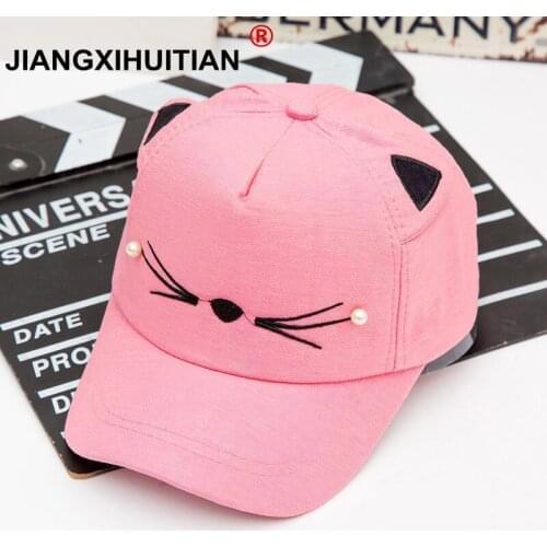 2018 lovely Children cat ear Baseball Cap Spring Summer Baby Rabbit Ear Pearl Big Bow Kids Sun Hat Girls Snapback Hip Hop Caps