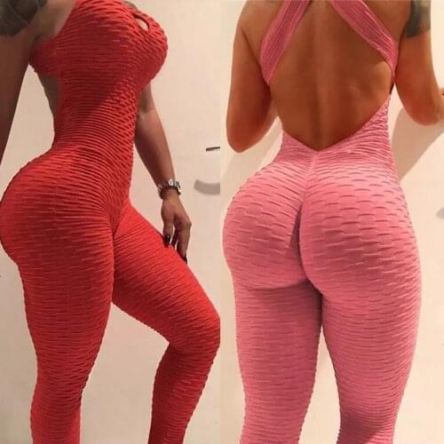 2020 Women Summer Sports Yoga Set Siamese High Waist Hips Trousers Halter Top Backless Bandage Yoga Jumpsuit Fitness Tracksuit