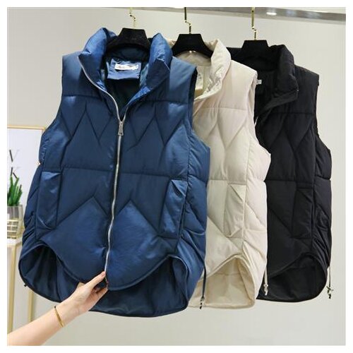 2021 Women Vest Turn Down Collar Sleeveless Coat Female Jacket Waistcoat Autumn Winter Ladies Casual Cotton Padded Vest H934