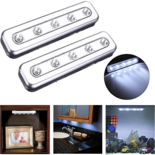 4 X BLACK SUPER BRIGHT 5 LED PUSH LIGHT STICK ON BATTERY KITCHEN SHED CUPBOARDS