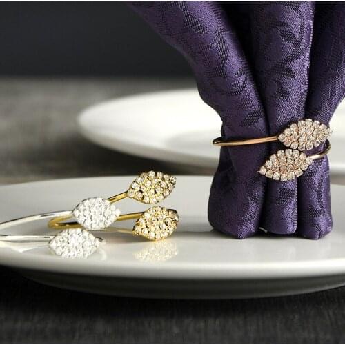 6Pcs Napkin Ring Diamond-studded Two-leaf Clover Napkin Holder Hotel Napkin Buckle Wedding Event Decoration Party Supplies 2021